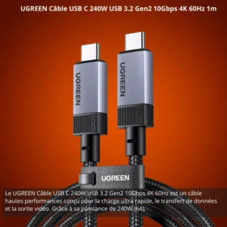 UGREEN Câble USB C 240W USB 3.2 Gen2 10Gbps 4K 60Hz 1m